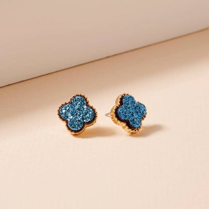 Druzy Clover Stud Earrings with Gold Trim | Statement Earrings