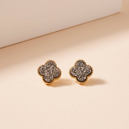 Druzy Clover Stud Earrings with Gold Trim | Statement Earrings