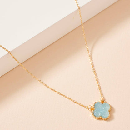 Flower Charm Druzy Stone Short Necklace