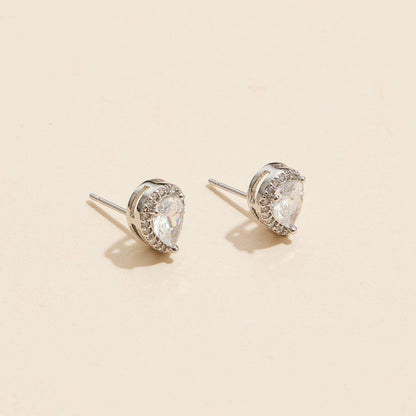 Pear-Shaped Cubic Zirconia Stud Earrings 18K Gold Dipped