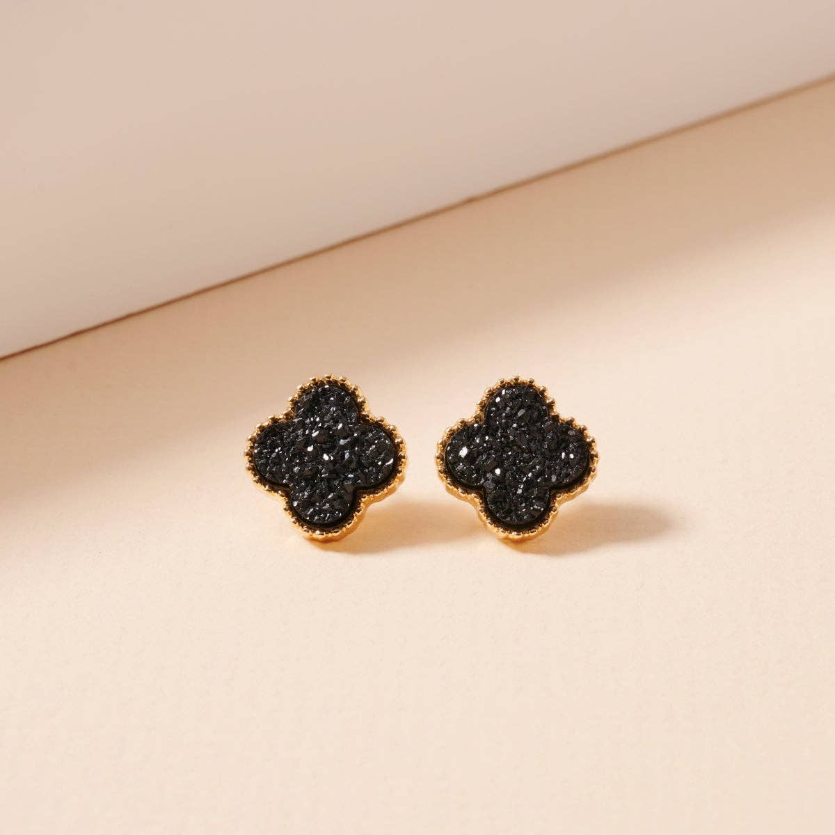 Druzy Clover Stud Earrings with Gold Trim | Statement Earrings