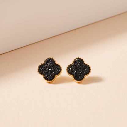 Druzy Clover Stud Earrings with Gold Trim | Statement Earrings