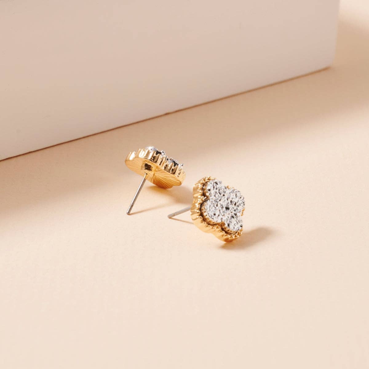Druzy Clover Stud Earrings with Gold Trim | Statement Earrings
