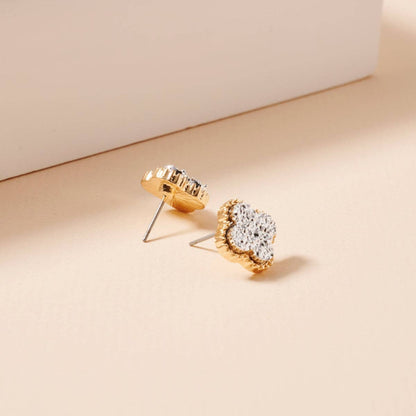Druzy Clover Stud Earrings with Gold Trim | Statement Earrings