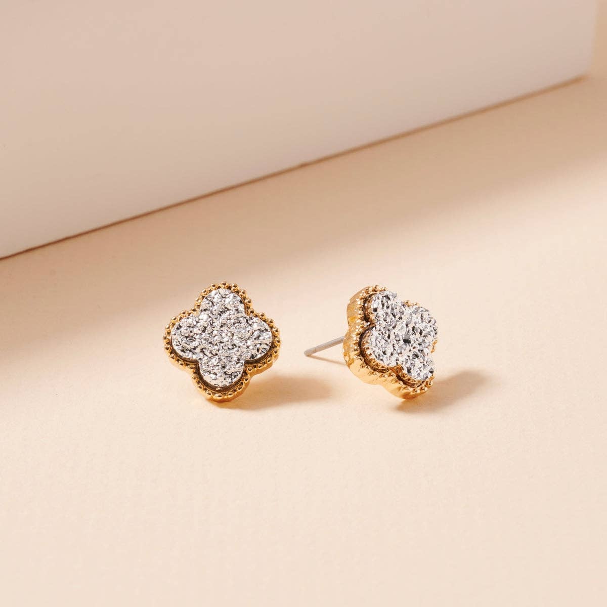 Druzy Clover Stud Earrings with Gold Trim | Statement Earrings