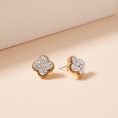 Druzy Clover Stud Earrings with Gold Trim | Statement Earrings