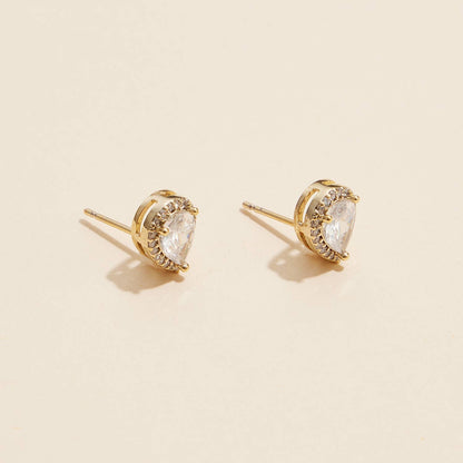 Pear-Shaped Cubic Zirconia Stud Earrings 18K Gold Dipped