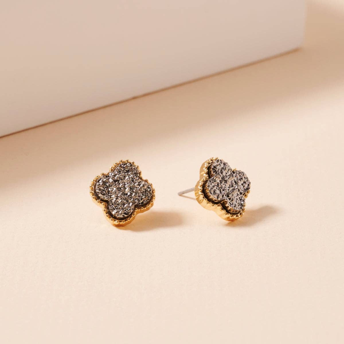 Druzy Clover Stud Earrings with Gold Trim | Statement Earrings