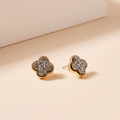 Druzy Clover Stud Earrings with Gold Trim | Statement Earrings