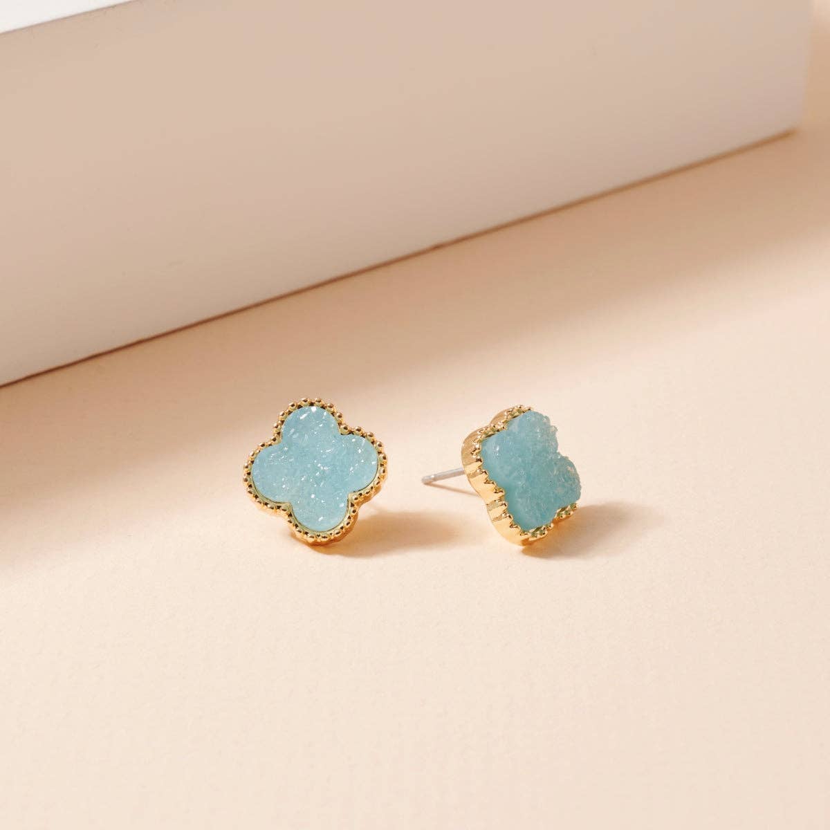 Druzy Clover Stud Earrings with Gold Trim | Statement Earrings