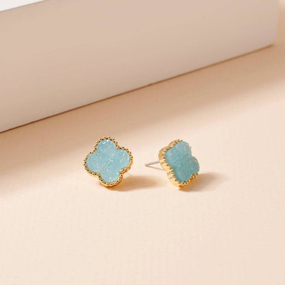 Druzy Clover Stud Earrings with Gold Trim | Statement Earrings