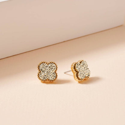 Druzy Clover Stud Earrings with Gold Trim | Statement Earrings